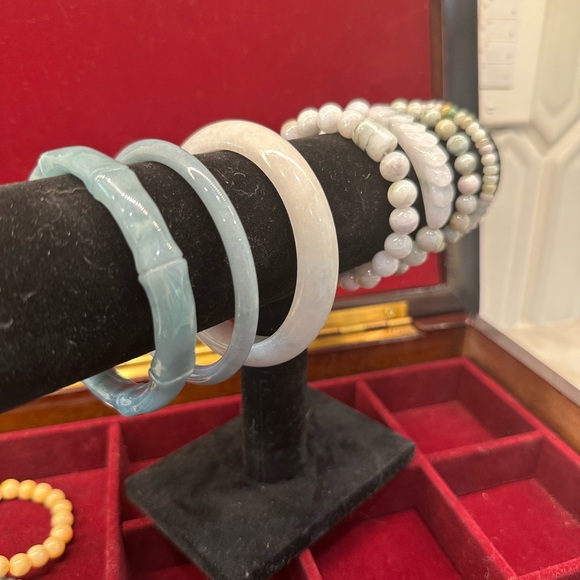 🌊Bluewater Jadeite Jade Bangle Hand-carved Bamboo Guatemalan Grade A - Picture 7 of 12